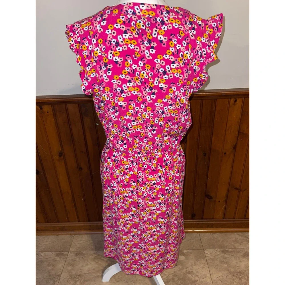 Womens a.n.a‎ Pink Floral Yellow Blue Midi Spring Dress Elastic Waist Size 8T